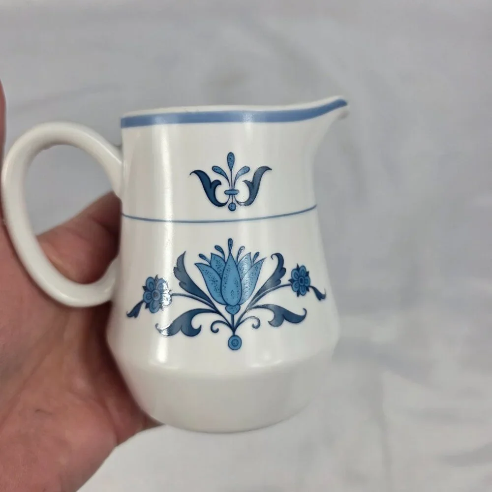 Noritake Blue Haven Creamer White with Blue Flowers & Bands